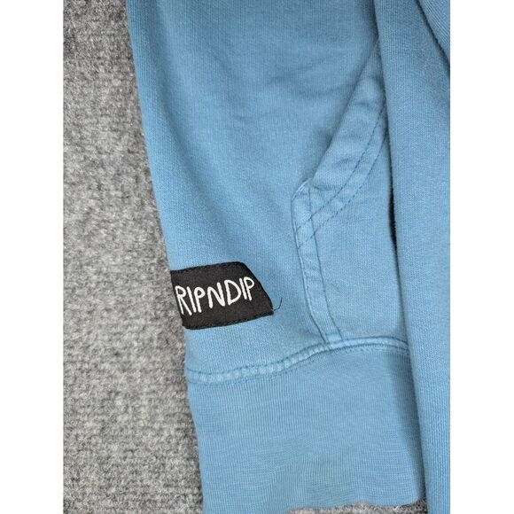 Rip N Dip Hoodie Mens Medium Blue Cat Leaf Pullover Pockets Preowned READ/ FLAWS - Picture 7 of 11